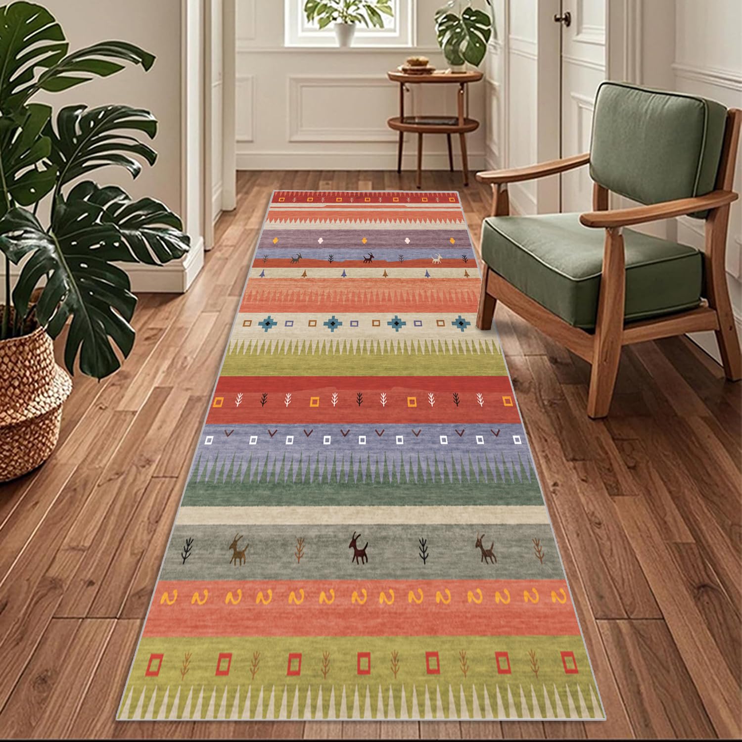 Siunwdiy Colourful Moroccan Extra Long Runner Rugs for Hallway, 50 x 500 cm Non Slip Hall Runner Mats Narrow Rugs Washable Carpet Runners for Hallway Entryway Kitchen