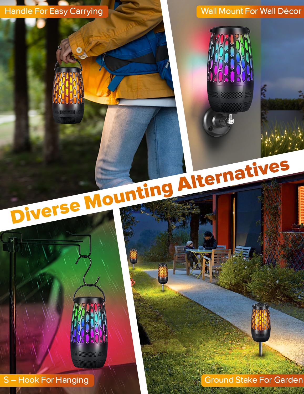 Altoparlanti esterni aggiornati con fiamma e luci RGB, suono stereo HD da 10 W, accoppiamento automatico Bluetooth 5.3, sincronizzazione oltre 100 altoparlanti, impermeabile IPX6, perfetto per patio