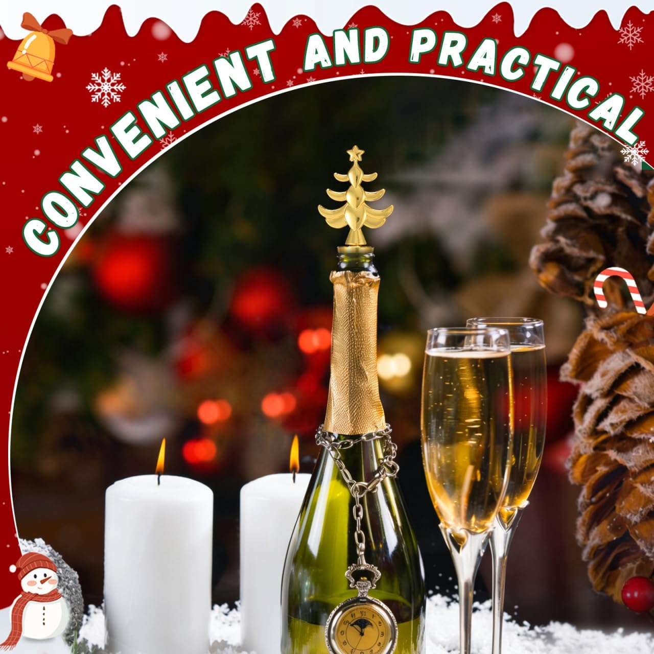 3pcs Christmas Wine Bottle Stopper: Elk Snowman Christmas Tree Shape Wine Bottle Sealers for Winter - Xmas Accessories for Birthday Bar Wedding Tool Home Kitchen