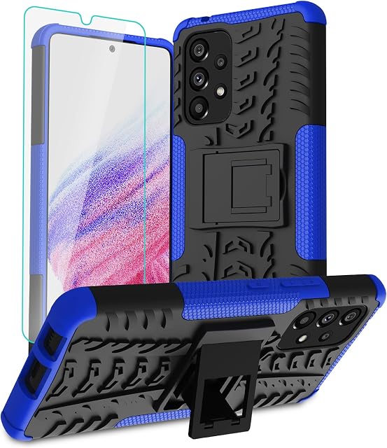 Iokmax Case for Samsung Galaxy A53 5G with Screen Protector, Military Grade Shockproof,Heavy Duty Robust Bumper Case with Kickstand for Samsung A53 5G Case,Blue.