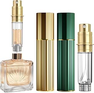 JOOMOKO Pulverizador de perfume rellenable, 10 ml, botella vacía, atomizador de perfume para viajes, vacía para viajes, color dorado y verde