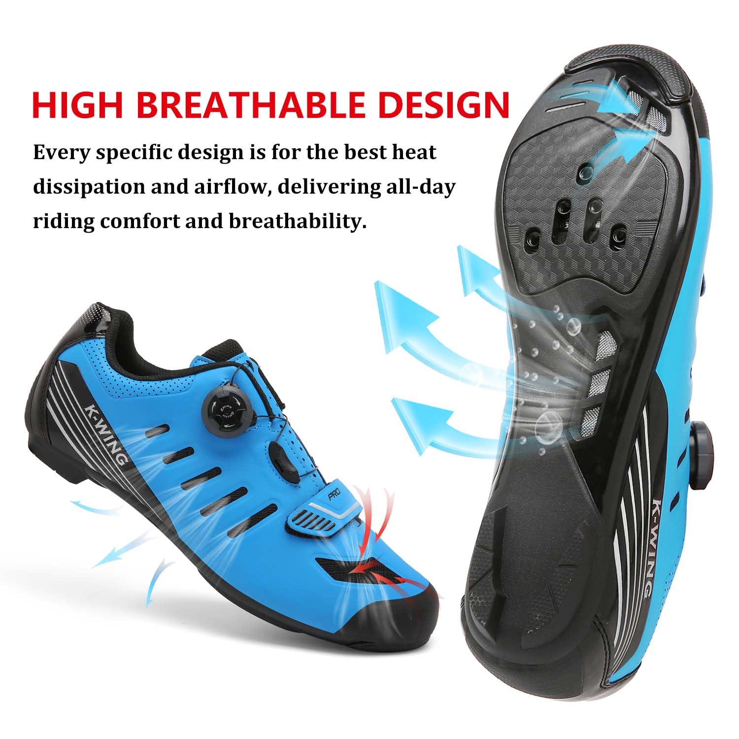 Kushike Unisex Adult Cycling Shoes, Blue, Size 11 Women/10 Men, Model 2306A, Athletic, Flat Heel, Round Toe, Lightweight, Compatible with Pelaton, Look Delta Cleats Included, Men and Women, Cyclists