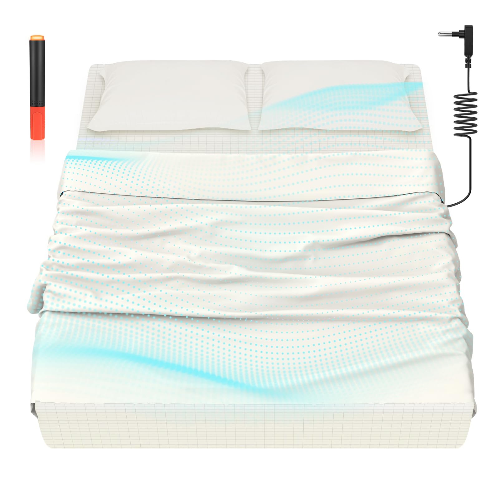 HLLBLL® Grounding Bedding Sheet Set, Bed Sheets and Pillowcase Set, 90% Organic Cotton+10% Pure Silver Organic Fitted Grounded Sheet for Improved Sleep, Pain Relief (White, (78.1 * 80.2 * 15.1inch))