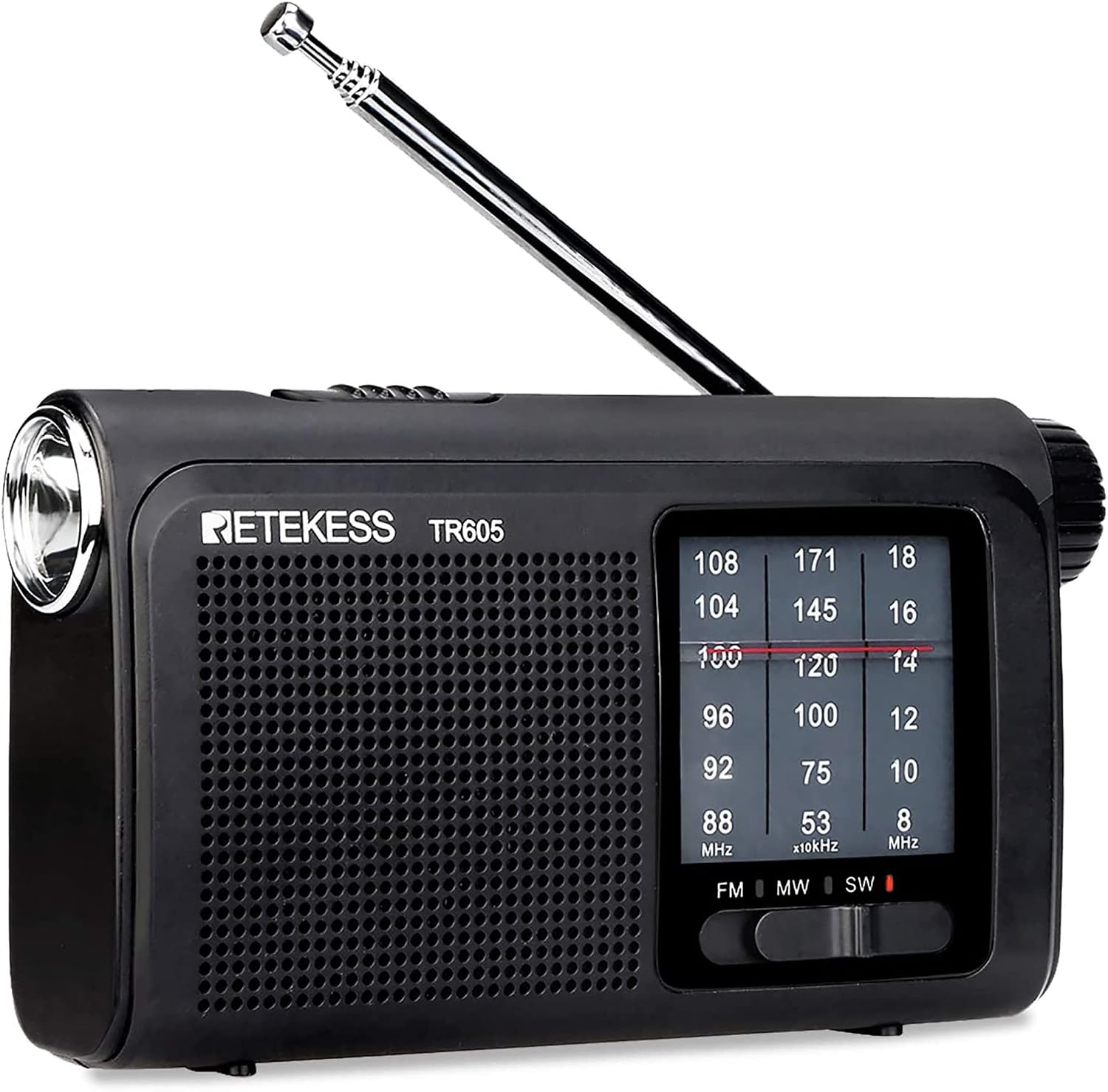 Retekess TR605 AM FM Radio Portable, Retro Transistor Radio Powered by 1200MAh Rechargeable Battery, with Flashlight for Camping Emergency Kit (Black)