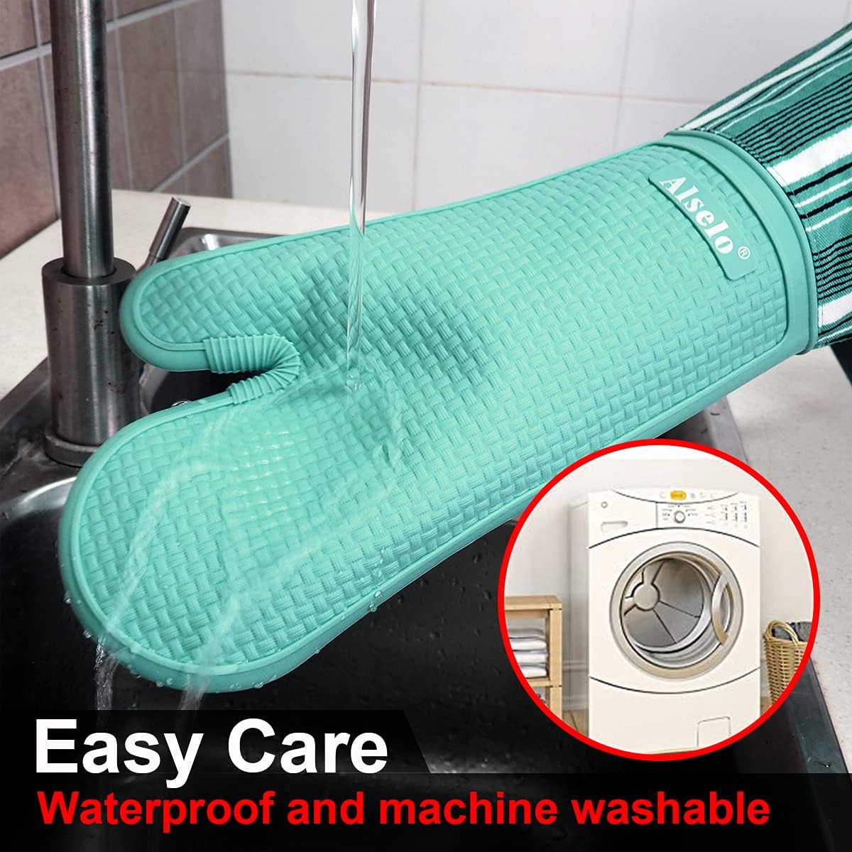 Silicone Oven Mitts Heat Resistant 550 Degree Extra Long Kitchen
