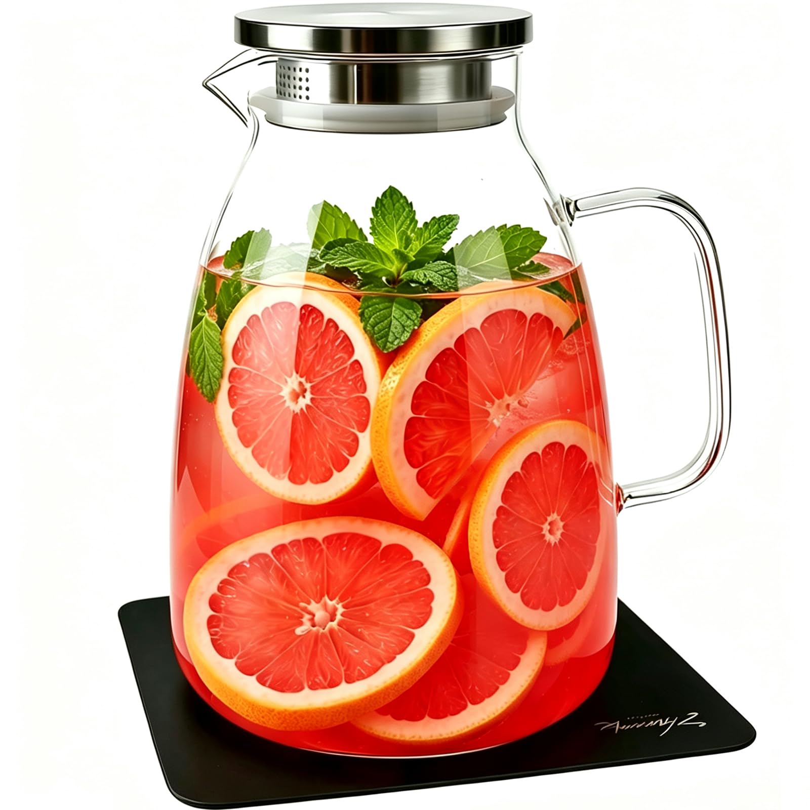 ZHUNZOOEN Glass Pitcher with Lid,1 Gallon Glass Water Pitcher, Iced Tea Pitcher, Cold/Hot water jug,Large Jug for Coffee, Homemade Beverage and Juice（