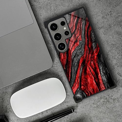 Miniatura 6 de CARLOCA Funda compatible con Samsung Galaxy S24 Ultra, 1 patrón de grano de madera negra y roja, ultra protección, a prueba de golpes, de silicona