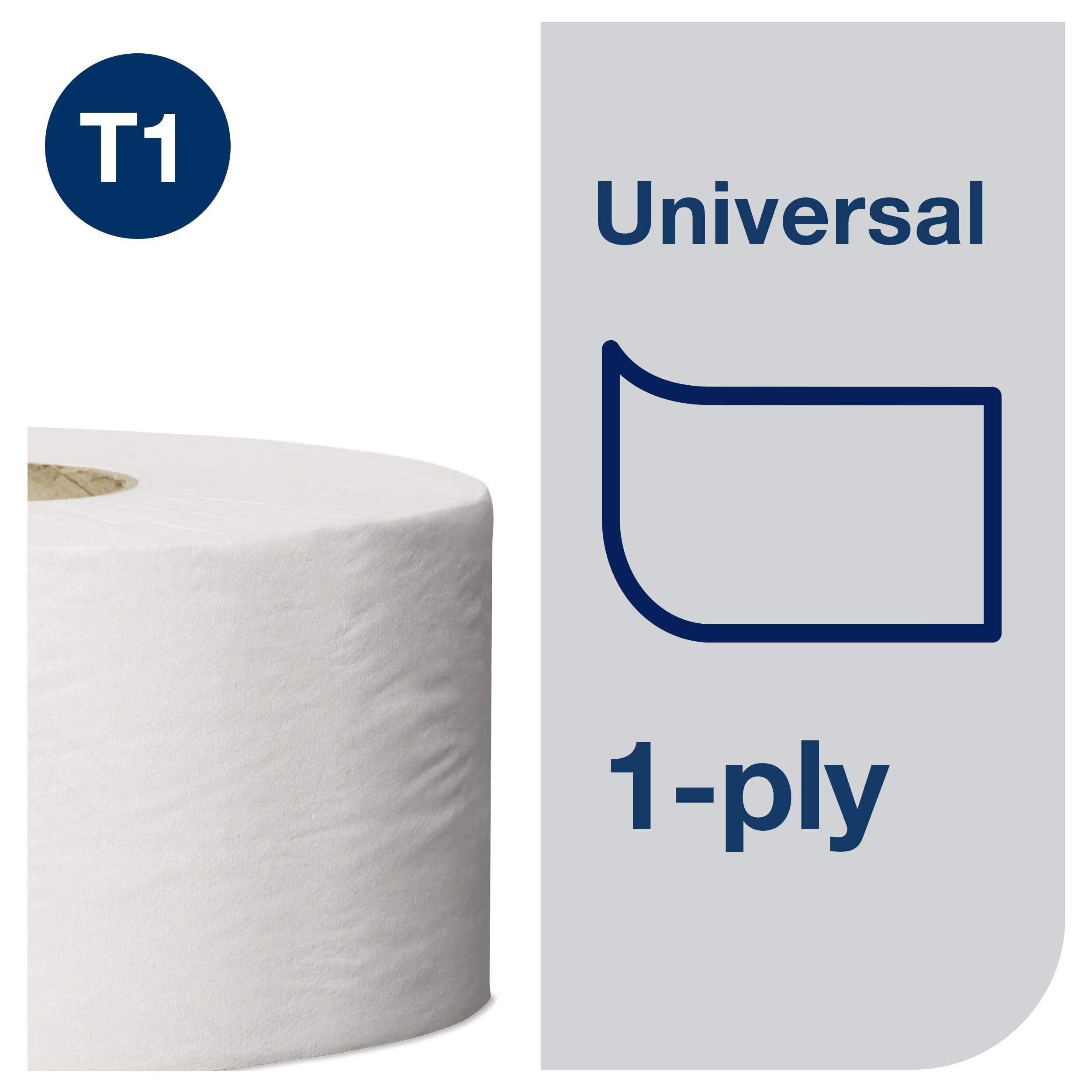 Tork 110162 Rollos de papel higiénico Jumbo Advanced de larga duración de 1 capa compatibles con el sistema higiénico Jumbo Tork T1, 6 rollos x 2500 hojas | En calidad avanzada para el sistema de papel higiénico Tork / papel higiénico / con relieve de hoj
