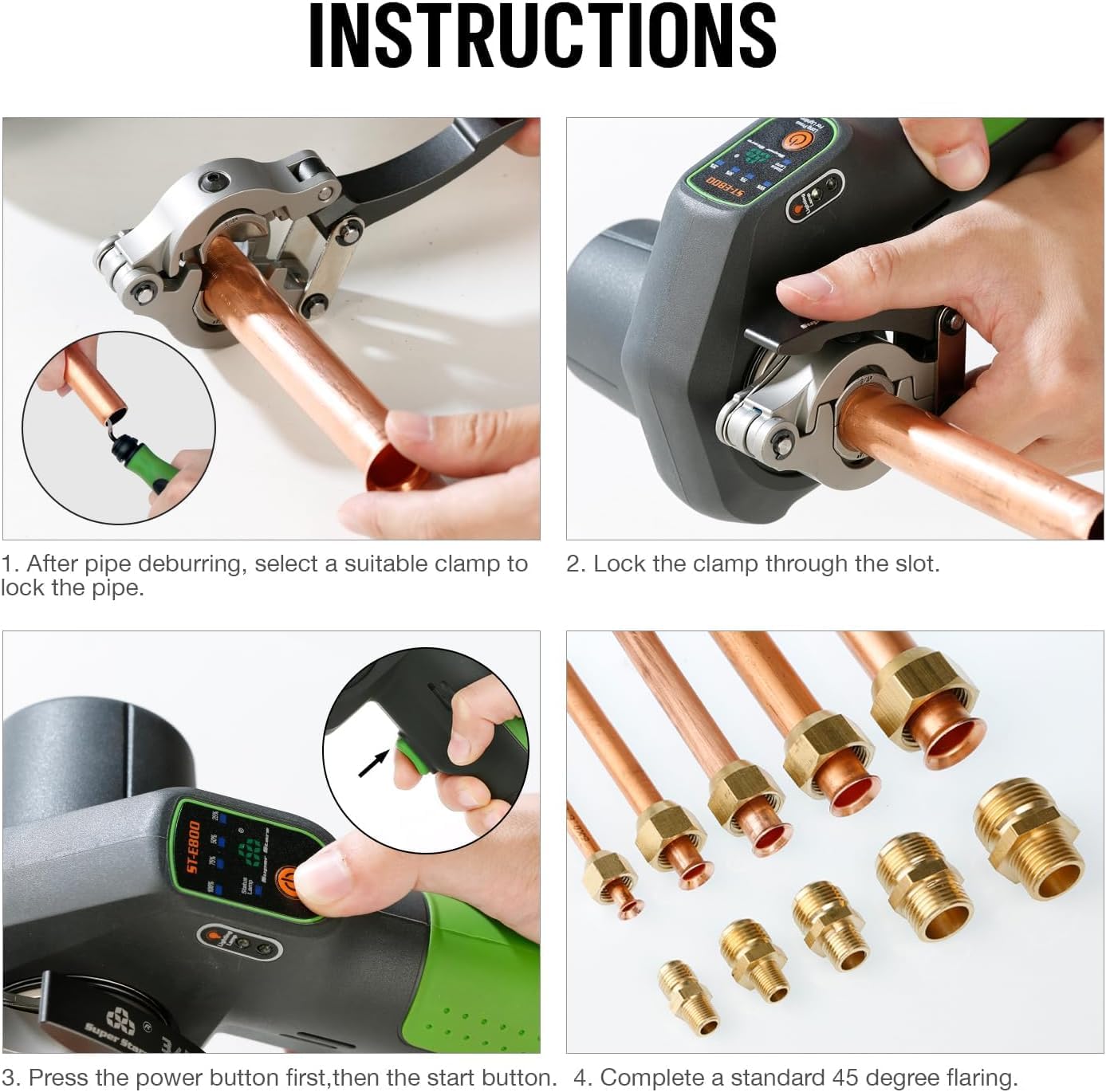 Electric Flaring Tool Kit 1/4" - 3/4" Power Flaring Tool Kit, Copper Flaring Tool HVAC Flare Gauge 5 Sizes Clamps 45 Degree Eccentric Copper Tube Flare Gauge Set with 2200mAh for Copper Aluminum Pipe