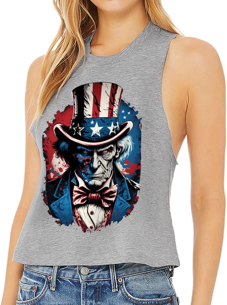 USA Flag Racerback Cropped Tank - American Themed Items - USA Lover Gifts for Girl