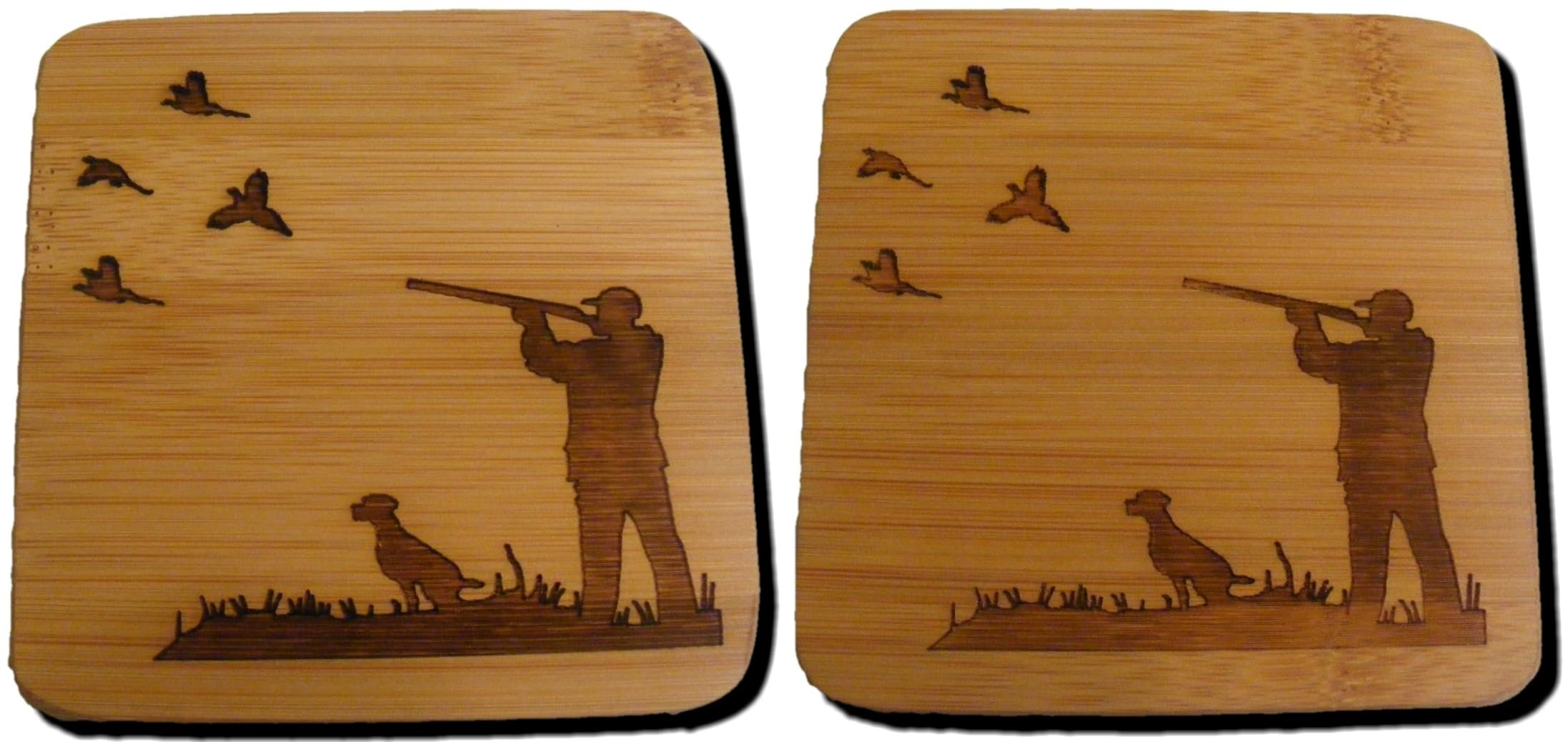 GAME SHOOTING HUNTING COUNTRY COASTER DRINK MAT ENGRAVED PRESENT GIFT (2, Bamboo)