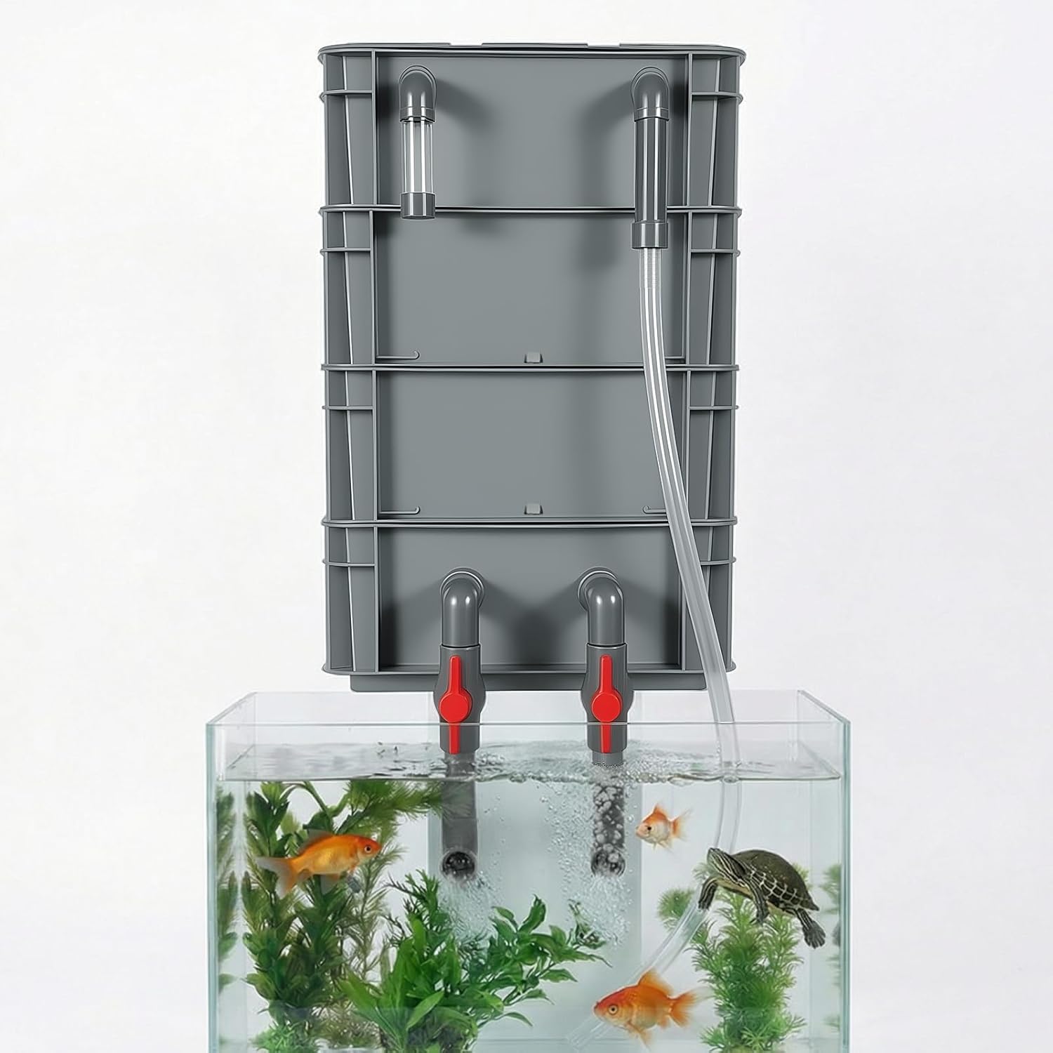 4-Stage High Capacity Aquarium Filter System for Tanks up to 185 Gallons, Professional Multi-Layer Biological & Mechanical Trickle Filter Box for Turtles, Goldfish, and Ponds