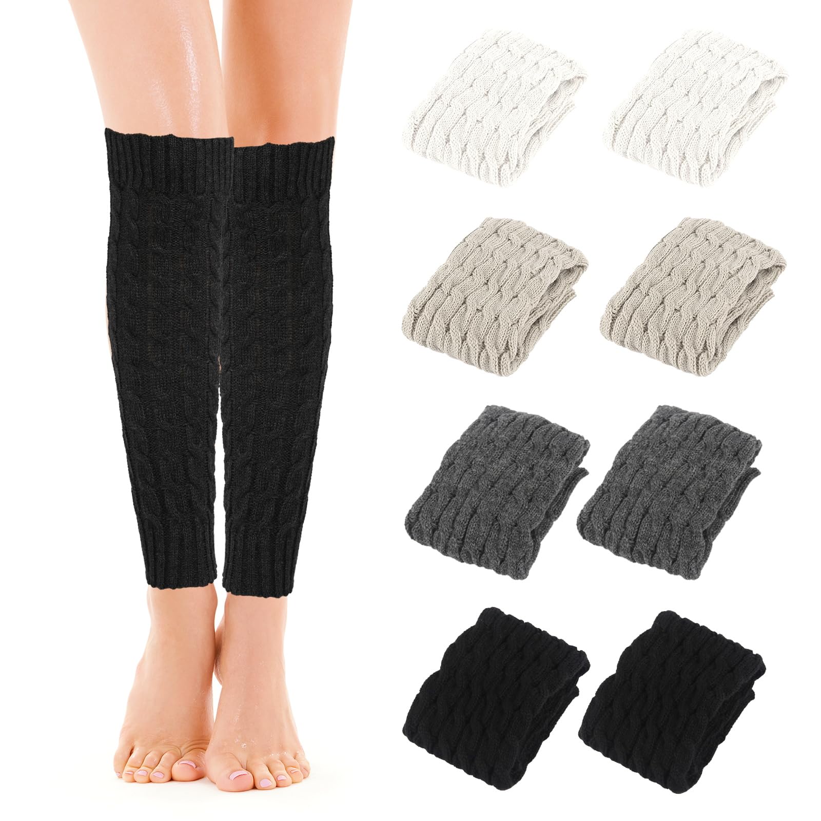 DELAESI Leg Warmers 4 Pairs Women's Leg Warmers Knitted Ankle Warmers Winter Warm Leg Warmer Long Calf Warmers for Ballet Yoga Skating