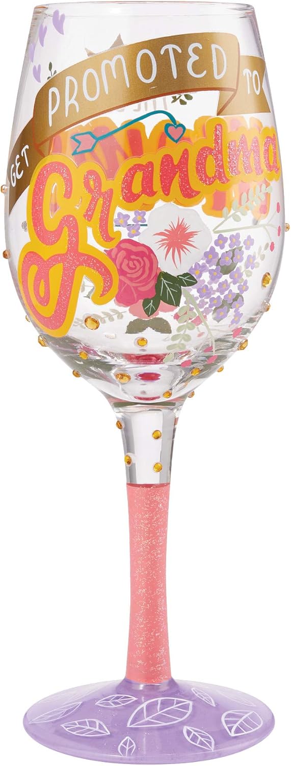 Enesco Designs by Lolita Best Mom's Get Promoted to Grandma Artisan Hand-Painted Wine Glass, 15 Ounce, Multicolor