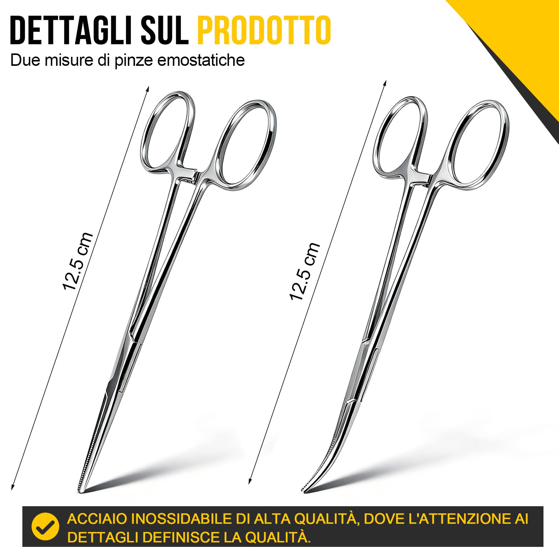 2 Pezzi Pinze Emostatiche in Acciaio Inox, Pinza Curva e Diritta 12,5cm, Morsetti di Precisione per Pulizia Orecchie Animali Domestici, Grooming Cani e Gatti, Pesca e Hobby