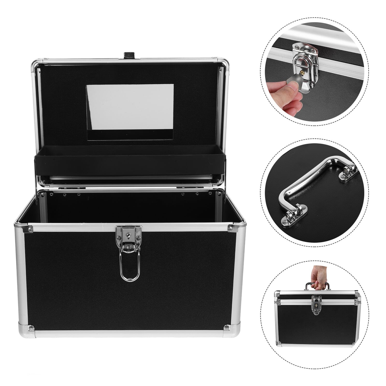 Metall Kosmetikbox mit Sicherheitsschloss Großer Make up Organizer Aufbewahrungskoffer für Frauen und Mädchen Vielseitiger Schminkkoffer für Garten und Bad Langlebig und Geräumig