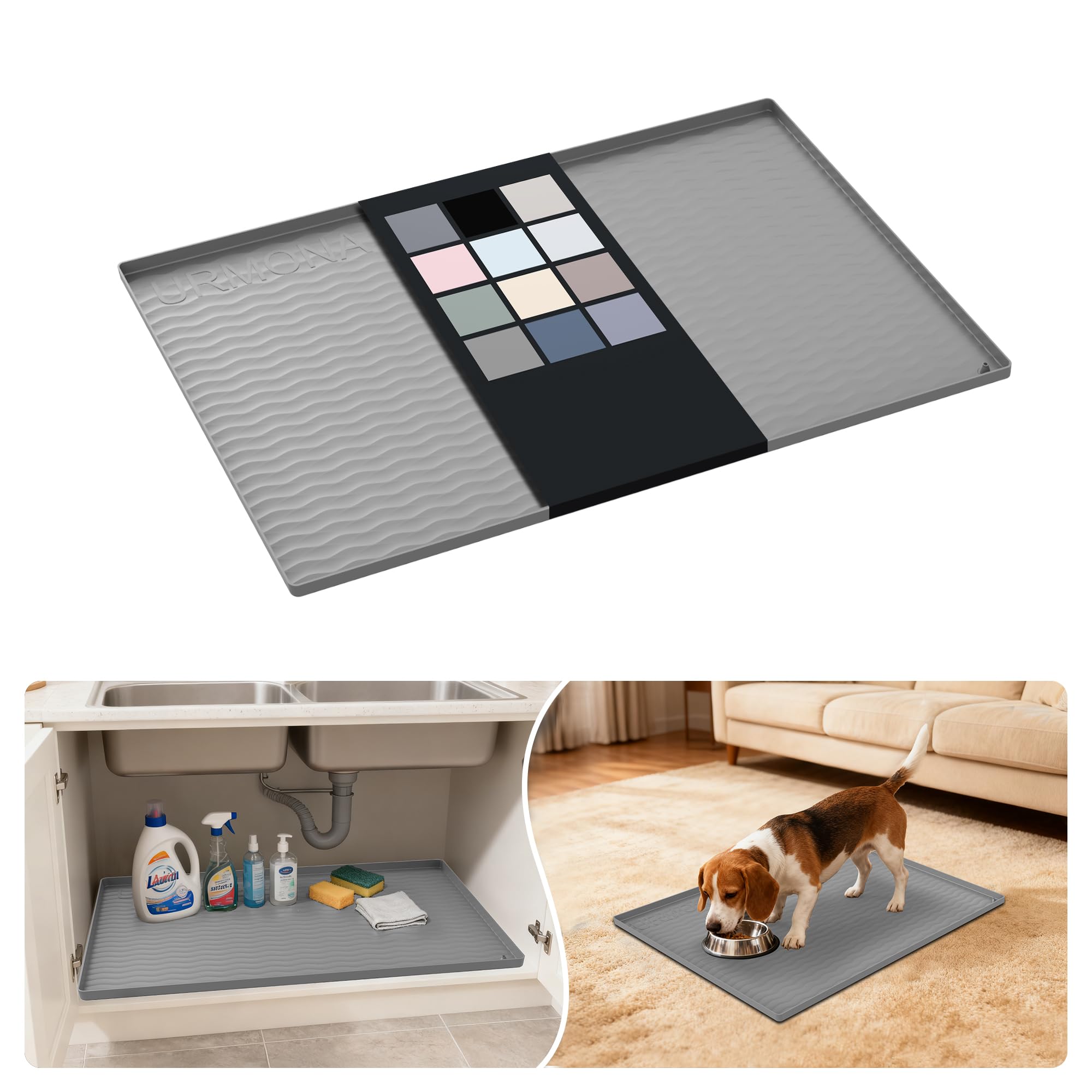 URMONA Waterproof Silicone Under Sink Mat, 28 x 22 in, Flexible Shelf Liner