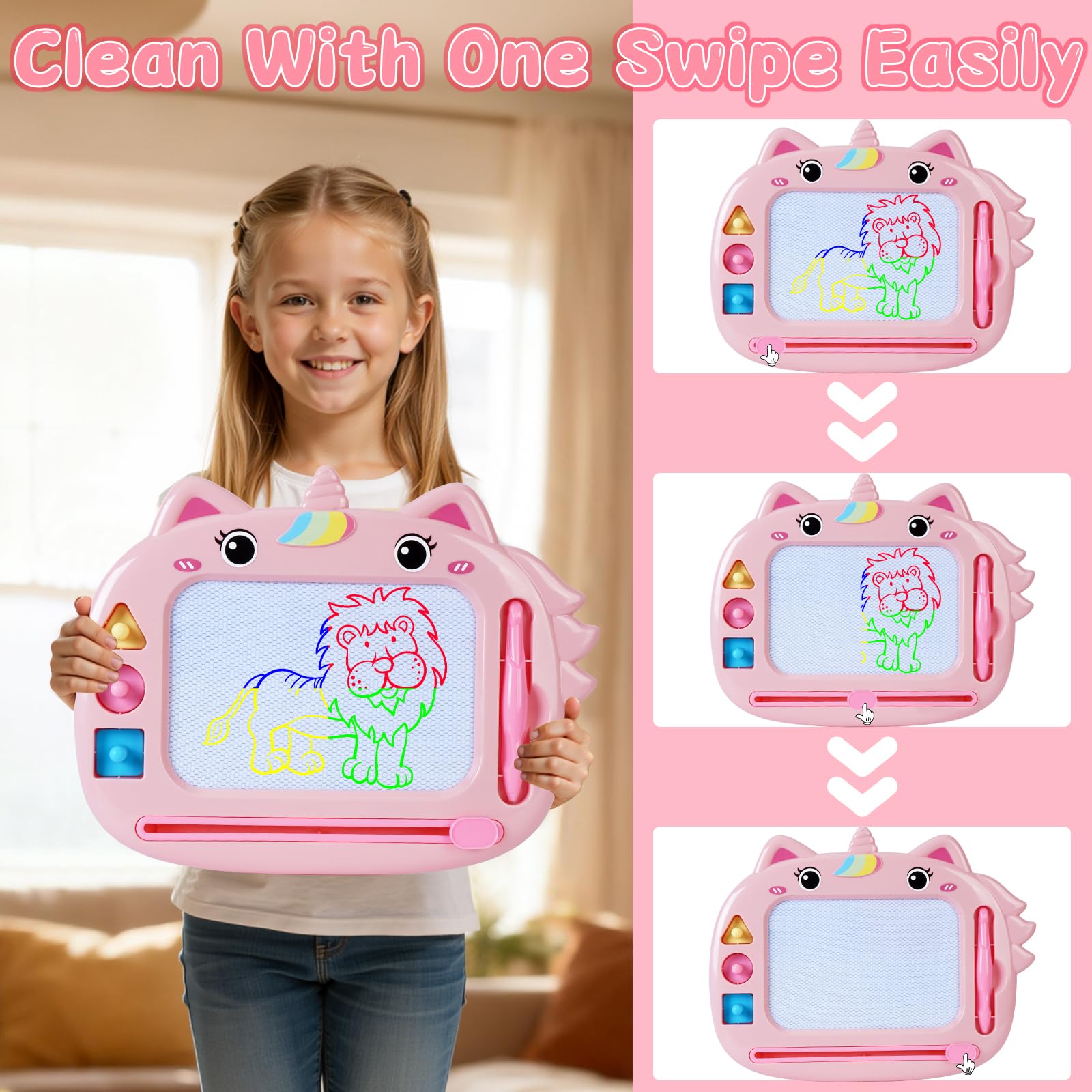 Lavagna Magnetica per Bambini, 4 Colori Tavoletta Grafica con 3 Francobolli e 1 Penna Portatile Cancellabile Lavagna Magica Scrittura Tablet 1-5 Anni Giocattoli Educativi Regalo per Ragazzi e Ragazze