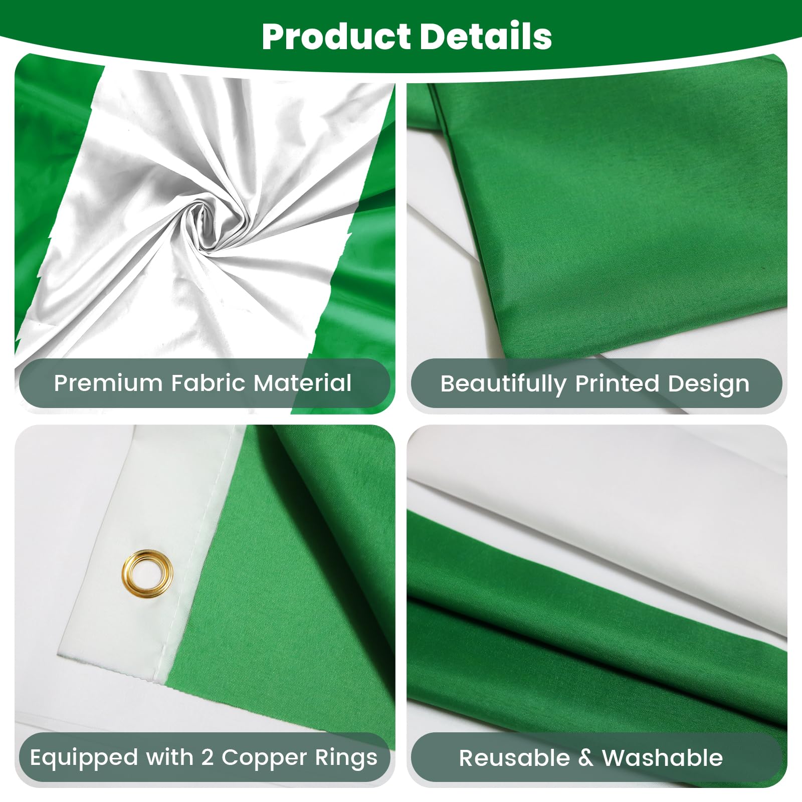 PartyYaa Nigerian Flag, 5ft x 3ft Nigeria Flag for Party Decoration Single Side with 2 Brass Eyelets, Waterproof - Image 3