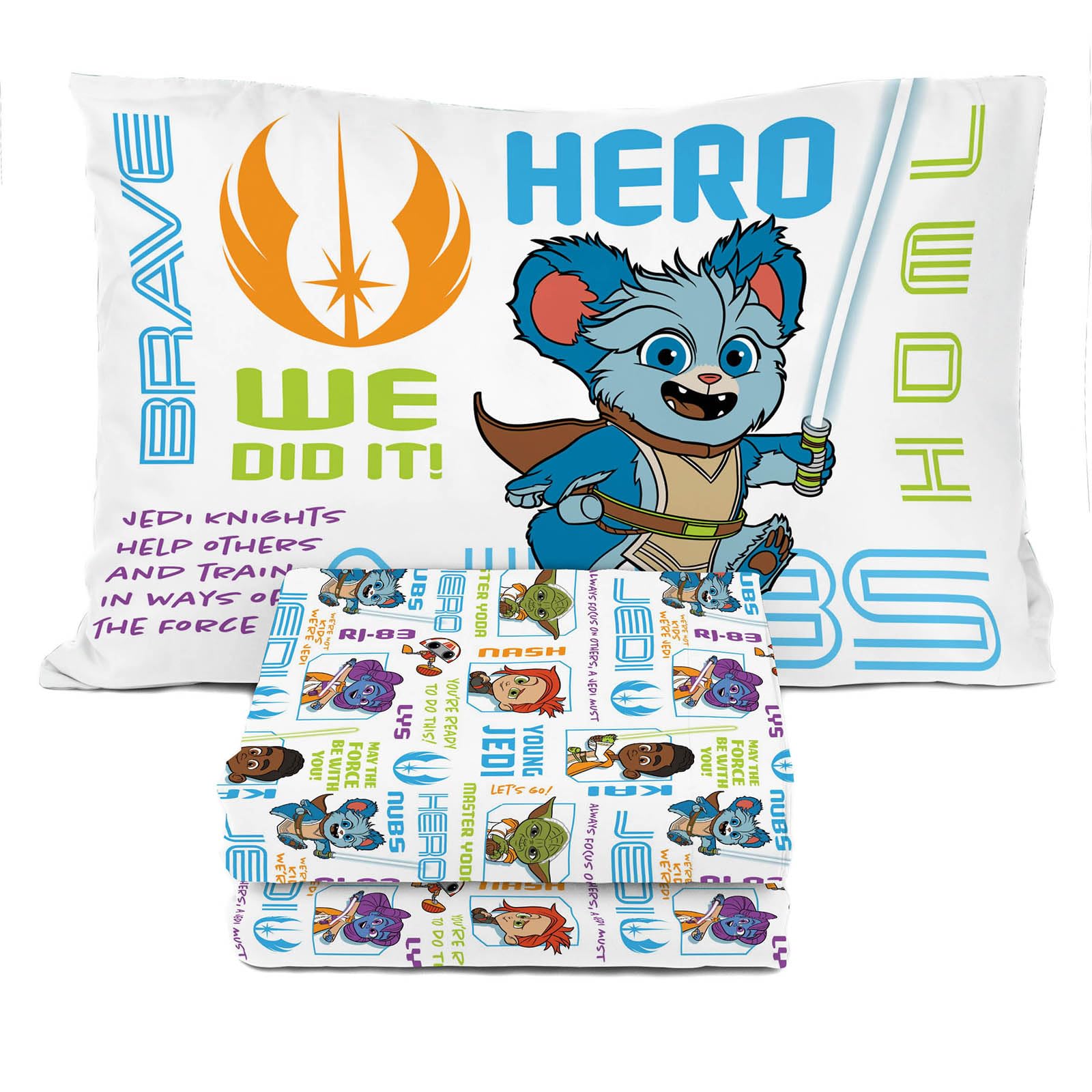 Star Wars Young Jedi Adventures Twin Sheet Set - 3 Piece Kids Bedding Set Includes Pillow Cover - Super Soft Yoda Microfiber Sheets