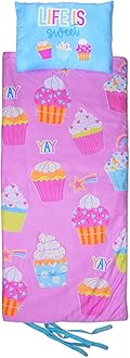 iscream Pretty Print Cozy Silky Soft Fleece Lined Sleeping Bag and Pillow Set for Kids - Cupcake Party