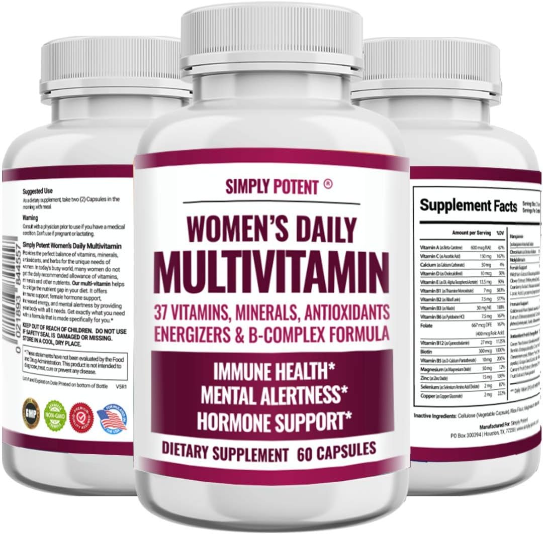 Women's Multivitamin – 37 Vitamins & Minerals with Biotin, Vitamins A C D E B12, Folate, Zinc, Magnesium, Calcium & Green Tea Extract | Non-GMO, Gluten-Free | 60 Capsules