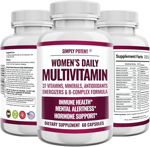 Multivitamínico para mujeres, 37 vitaminas múltiples con minerales, vitaminas A, C, D, E, biotina, B12, folato, zinc, magnesio, calcio, té verde