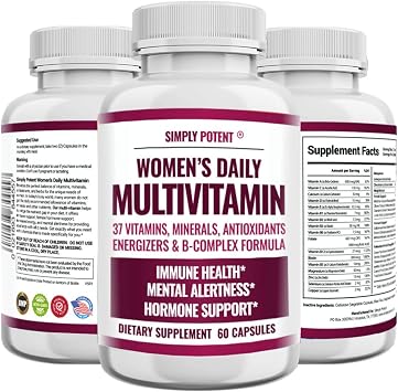 Simply Potent | Womens Multivitamin 37 Vitamins & Minerals with Biotin, Vitamins A C D E B12, Folate, Zinc, Magnesium, Calcium & Green Tea Extract | Non-GMO, Gluten-Free | 60 Capsules