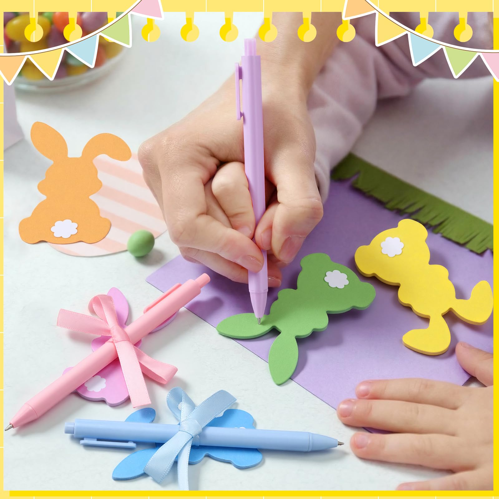 Tinlade 108 Pcs Easter Bunny Sticky Notes with Pens Ribbons Bulk Pastel Easter Gifts Rabbit Notepad Mini Memo Pads for Coworker Teacher Office Spring Party Favors Basket Stuffer Goodie Bags Fillers