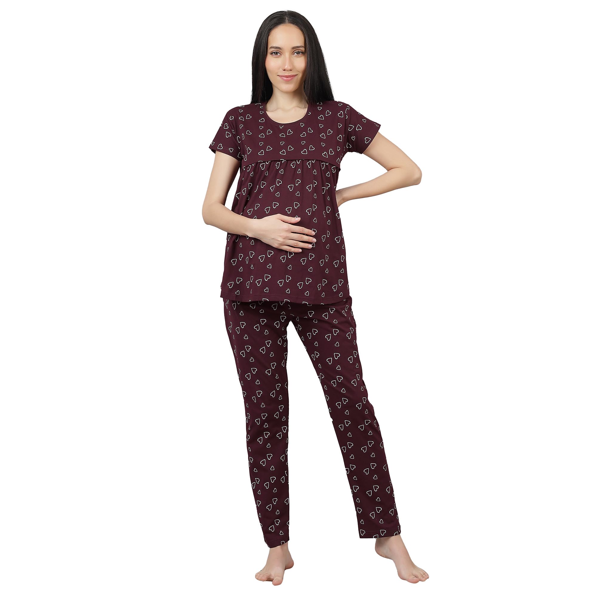 Women's Cotton Fedding Heart Printed Night Suit Set of Shirt & Pajama Set (Available from S to 3XLSize)-image-26