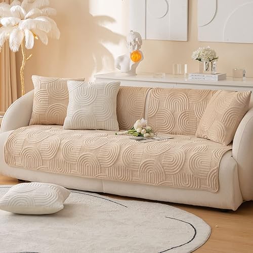Miniatura 3 de Funda de Sofá Seccional Acolchada Geométrica de Felpa Suave Boho Antideslizante Mullida Color Sólido Lavable Funda Protectora de Muebles para Niños,