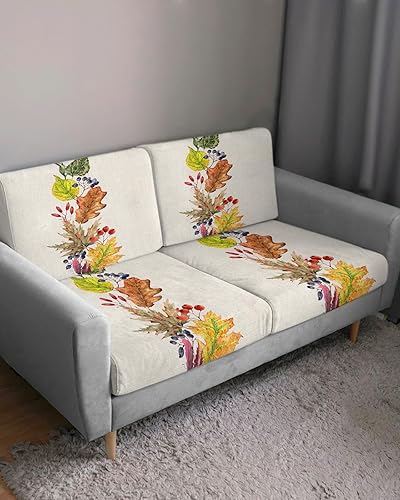 Miniatura 3 de Fundas de cojín para sofá de hoja de arce otoñal, funda elástica para sofá con parte inferior elástica, fundas de sofá rústicas de otoño botánico de