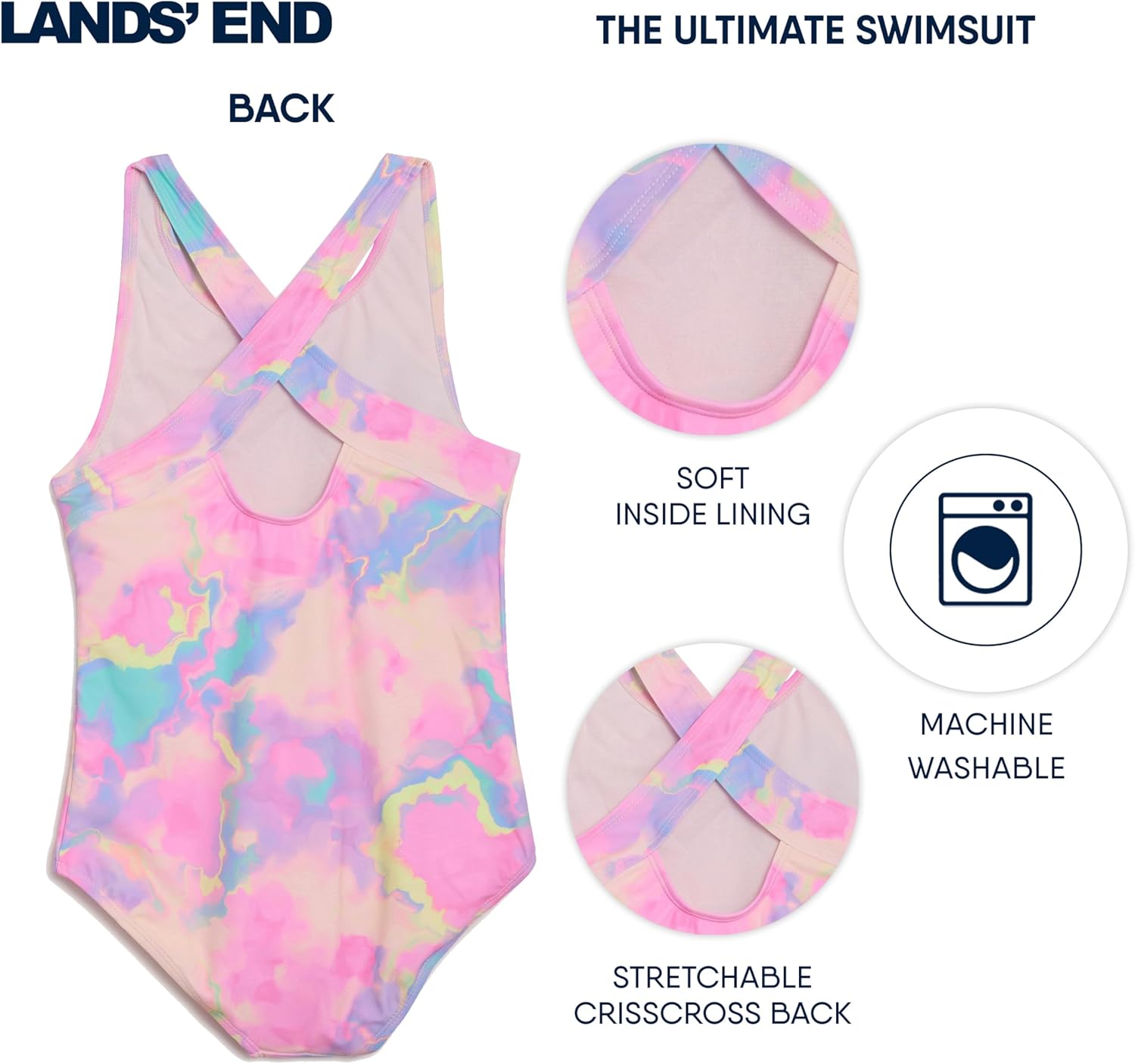 Lands' End Girls' UPF 50+ Stretch Crisscross Back One Piece Swimsuit