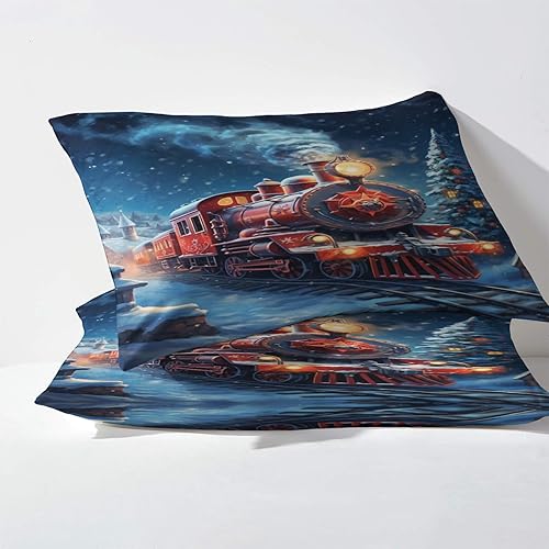 Miniatura 3 de Sábanas de Navidad divididas tamaño King para cama ajustable, sábanas de tren de árbol de Navidad, sábanas estampadas y juego de 5 piezas,