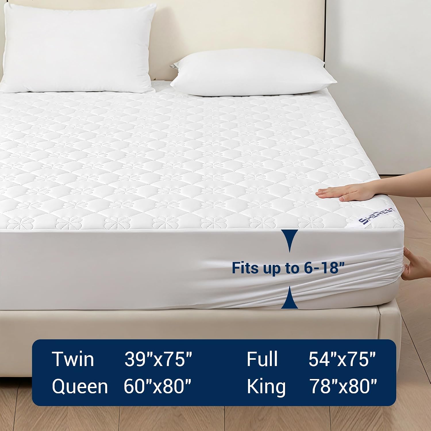 SheRest 100% Waterproof Mattress Protector King Size, Ultra-Soft Breathable Noiseless Mattress Pad with Deep Pocket 6"-18" Depth, Oil & Stain Resistant Bed Wetting Mattress Cover Washable (White)