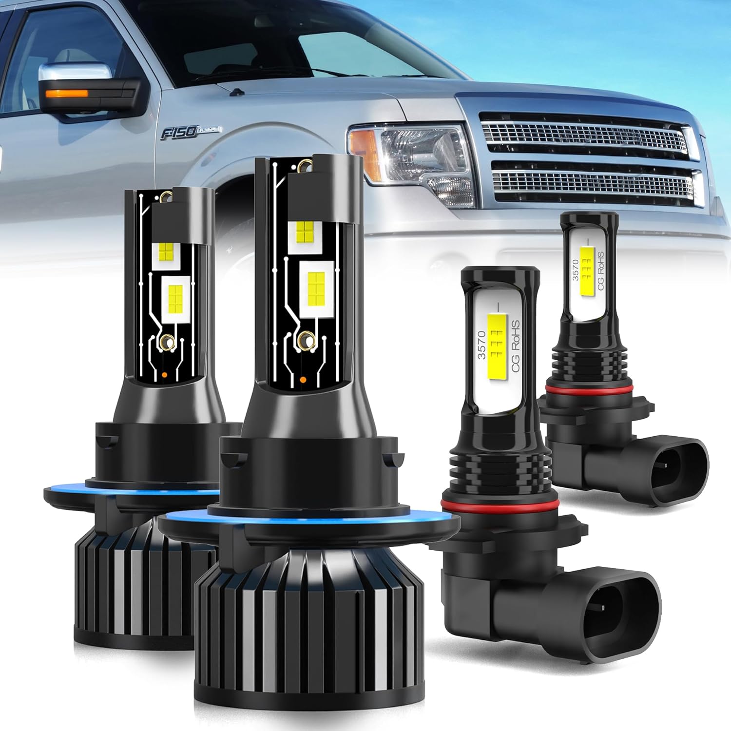 For 2005-2014 Ford F150 light Bulbs, 9008 High Low Beam 9145 Fog Light Combo, 4PCS