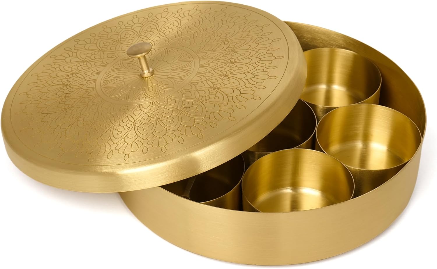 Brass Masala Box Dabba with Spoon Container 100ML-Spices Storage Rack Indian Spices Boxes Storage Box Masala Dani Brass Masala Dabba -kitchen Storage Spice Rack (8-INCH)