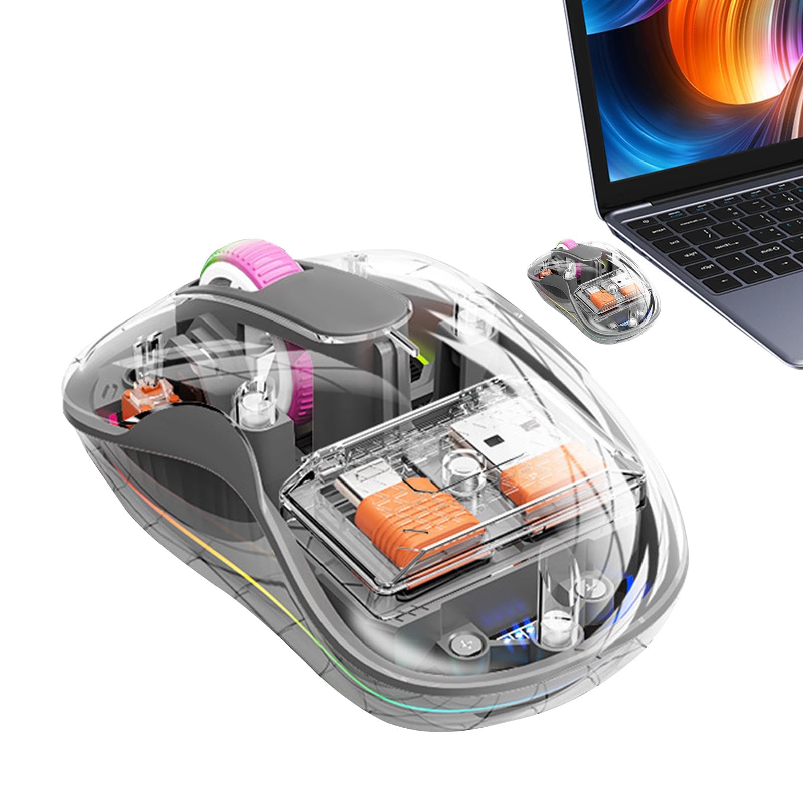 Souris silencieuse sans fil à coque transparente et éclairage RVB dynamique - 8