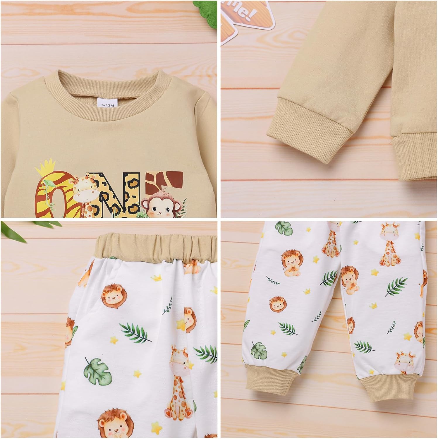 ODASDO Baby Boy 1st 2nd Safari Birthday Outfit Animal Print Long Sleeve Top Sweatshirt with Pants Set Fall Winter Clothes - Image 4