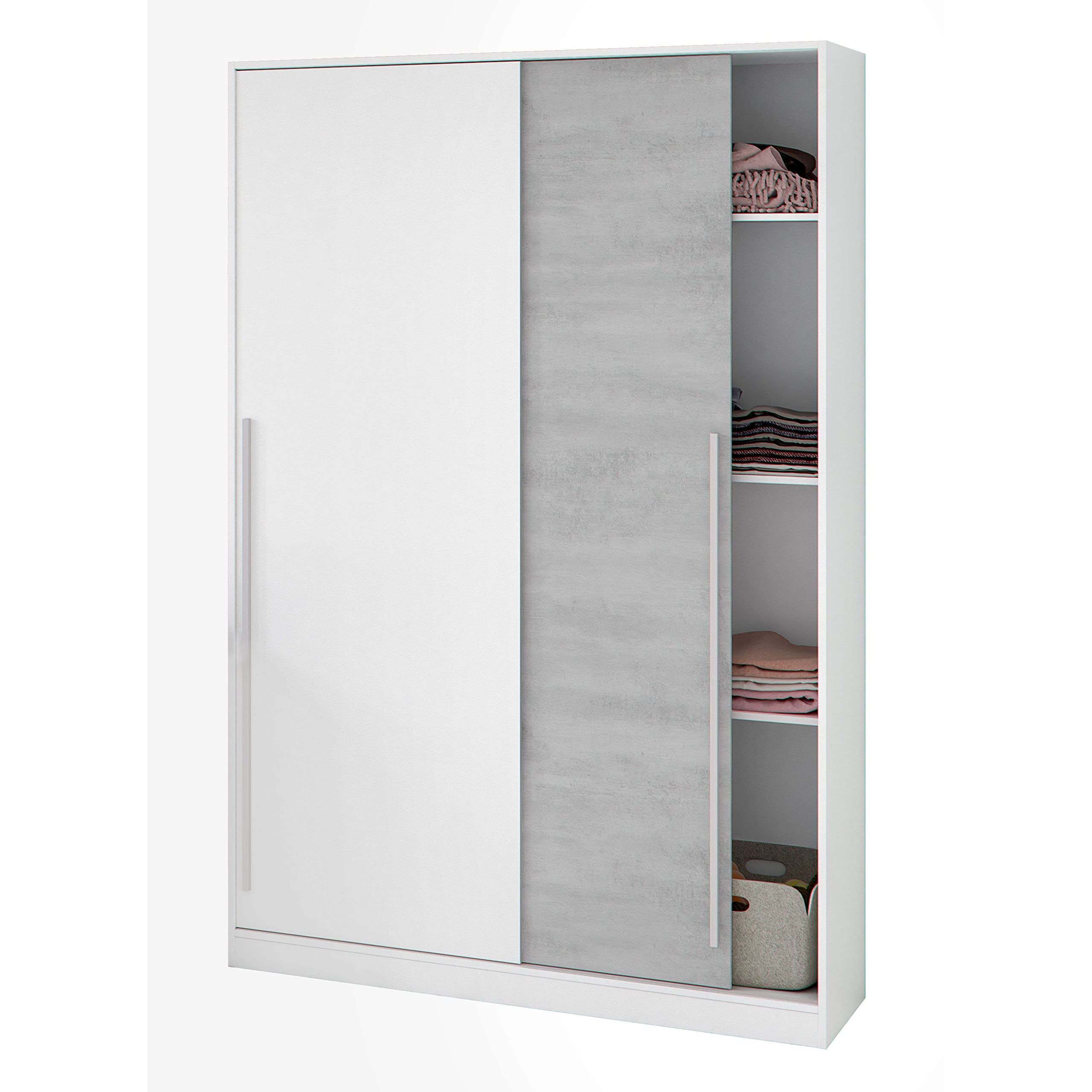Miroytengo Conjunto Dormitorio Completo Habitación Principal Color Blanco Artik y Cemento (cabecero + 2 mesitas + Armario + Zapatero)