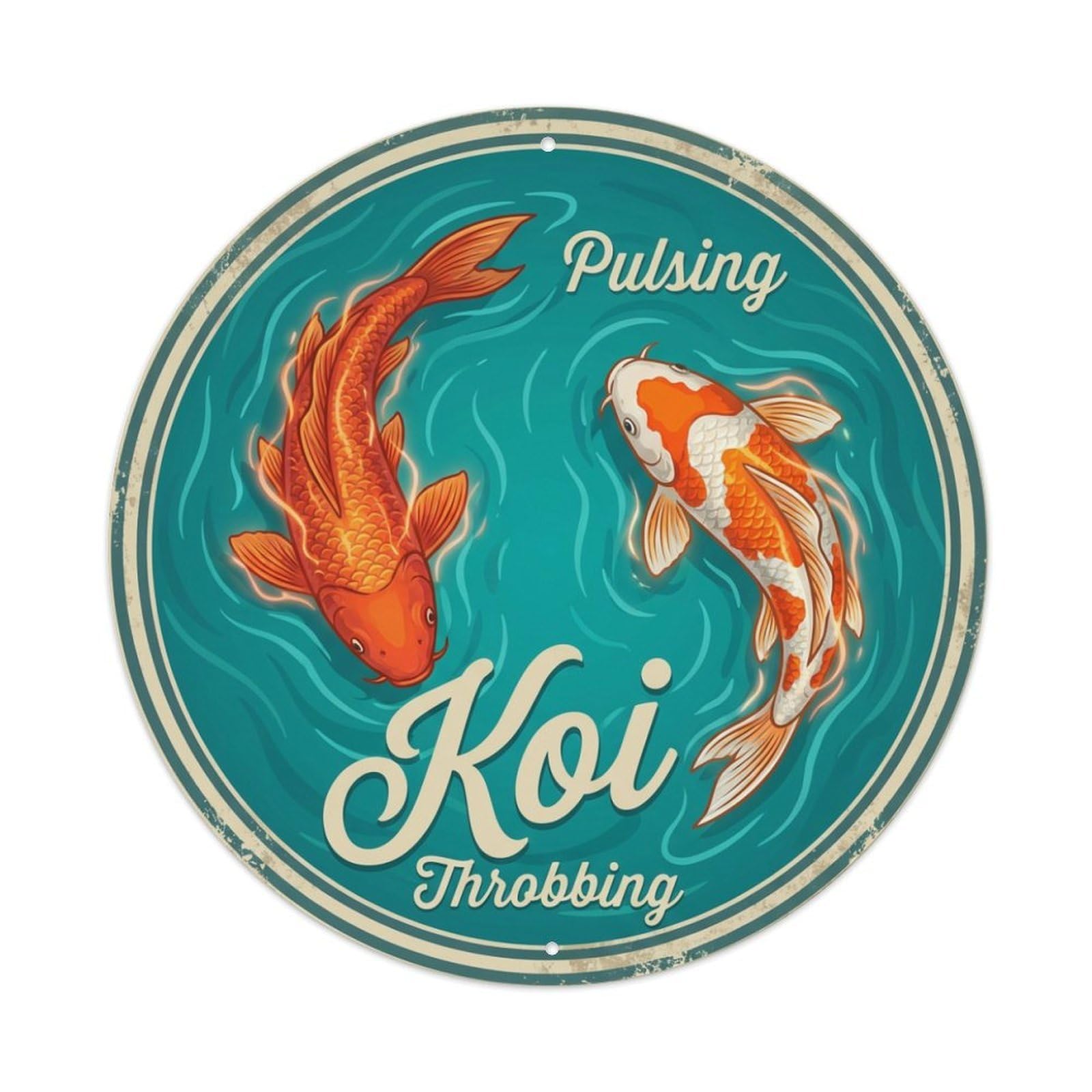 Metal Tin Sign Koi Fish Throbbing Vibrant Japan Retro