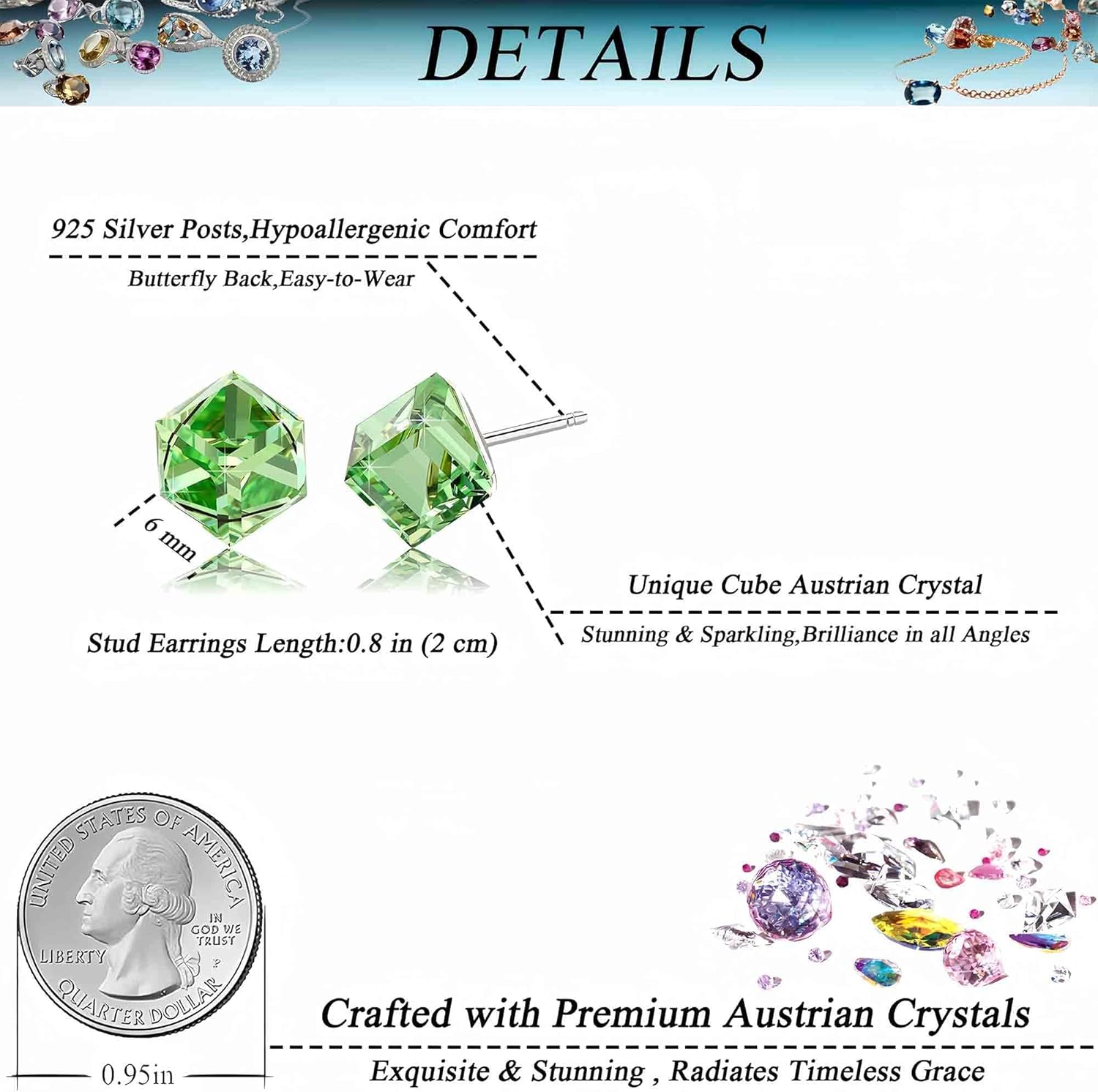 Cube Austrian Crystal Drop Stud Earrings for Women Fashion S925 Sterling Silver Hypoallergenic Jewelry - Image 4