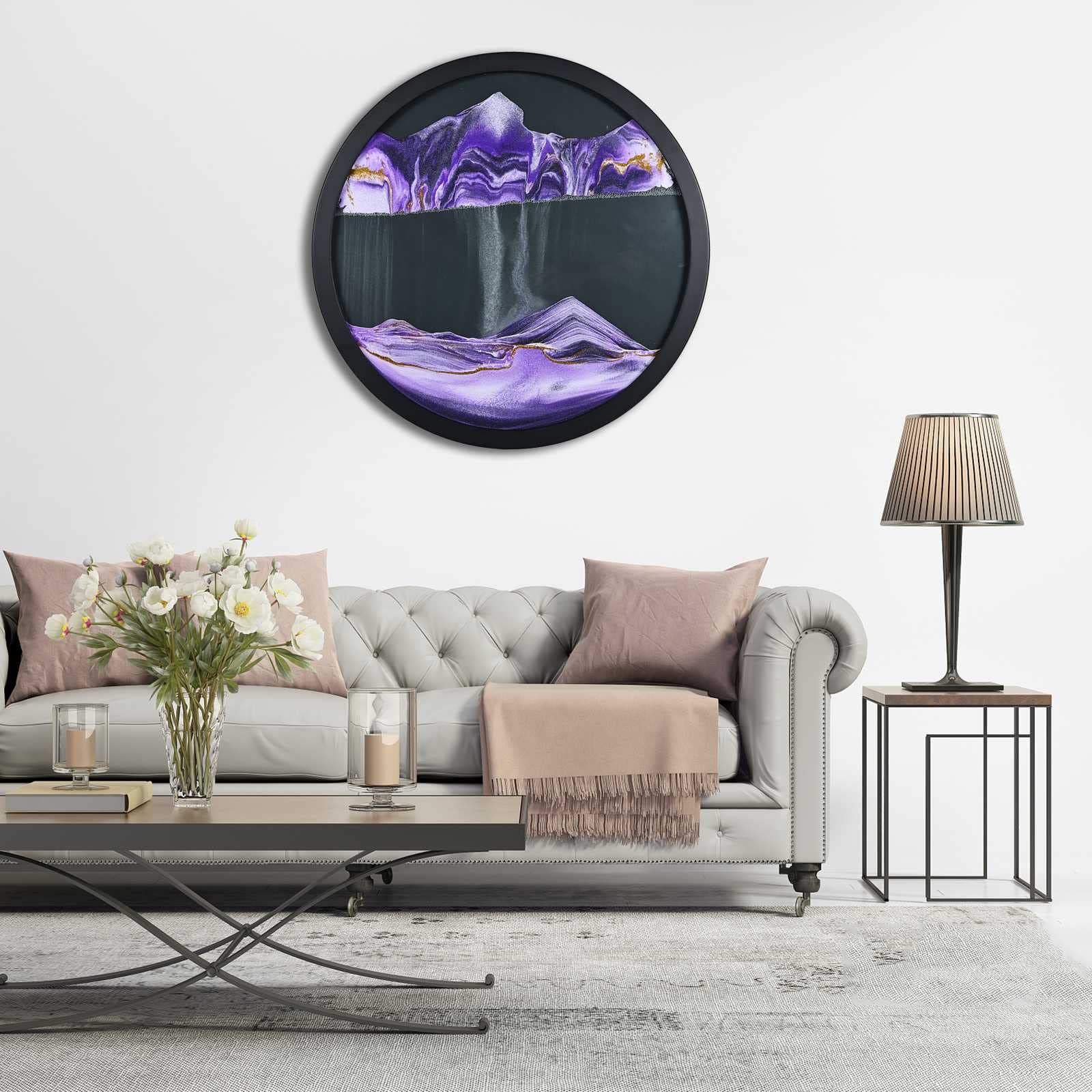 SAHROO Moving Sand Art Picture,Dynamic Sand Picture,Wall Sand Art,3D Sand Art Liquid Motion Wall Art,Meditation Sand Art for Home Decor and Office/Purple