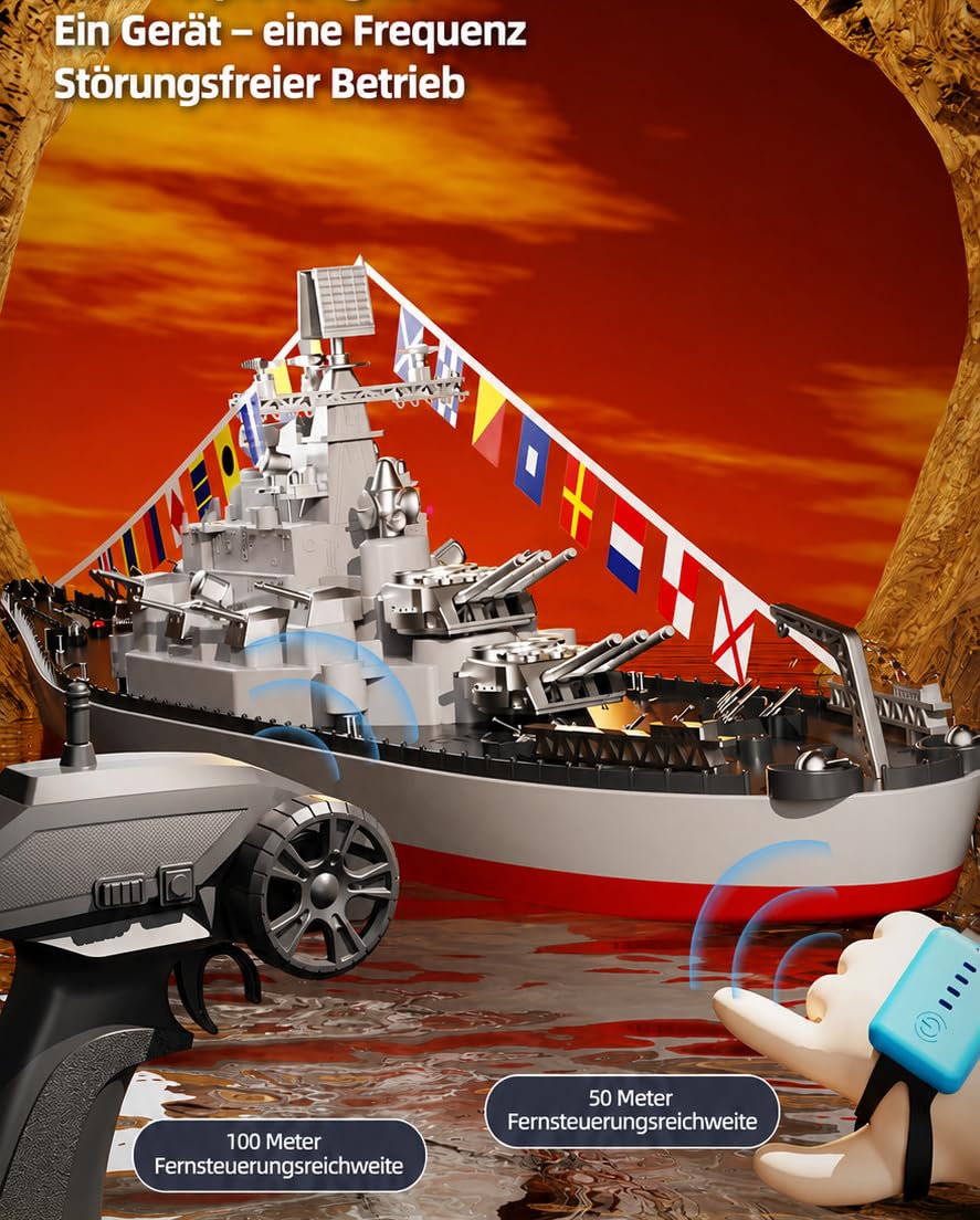 efaso Navigatore radiocomandato LHD-881, barca telecomandata, 1:390, allarme, 2,4 GHz, orologio remoto