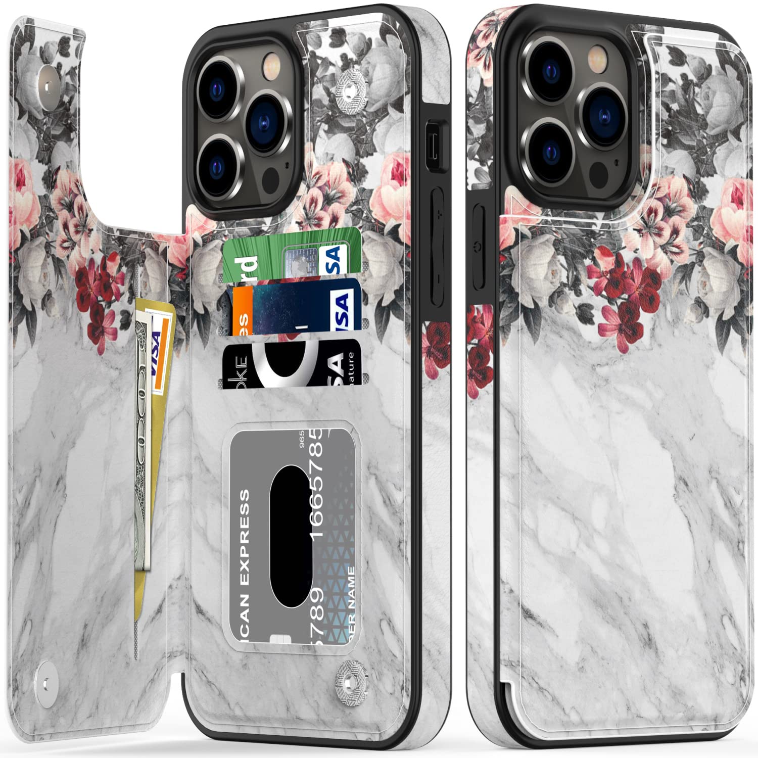 bemal iPhone 12 Pro Max Case,Luxury Flip Folio Leather Wallet Case Cover with Fashion Designs for Women Girls,Card Slots Protective Phone Case for iPhone 12 Pro Max 6.7" Flower Marble
