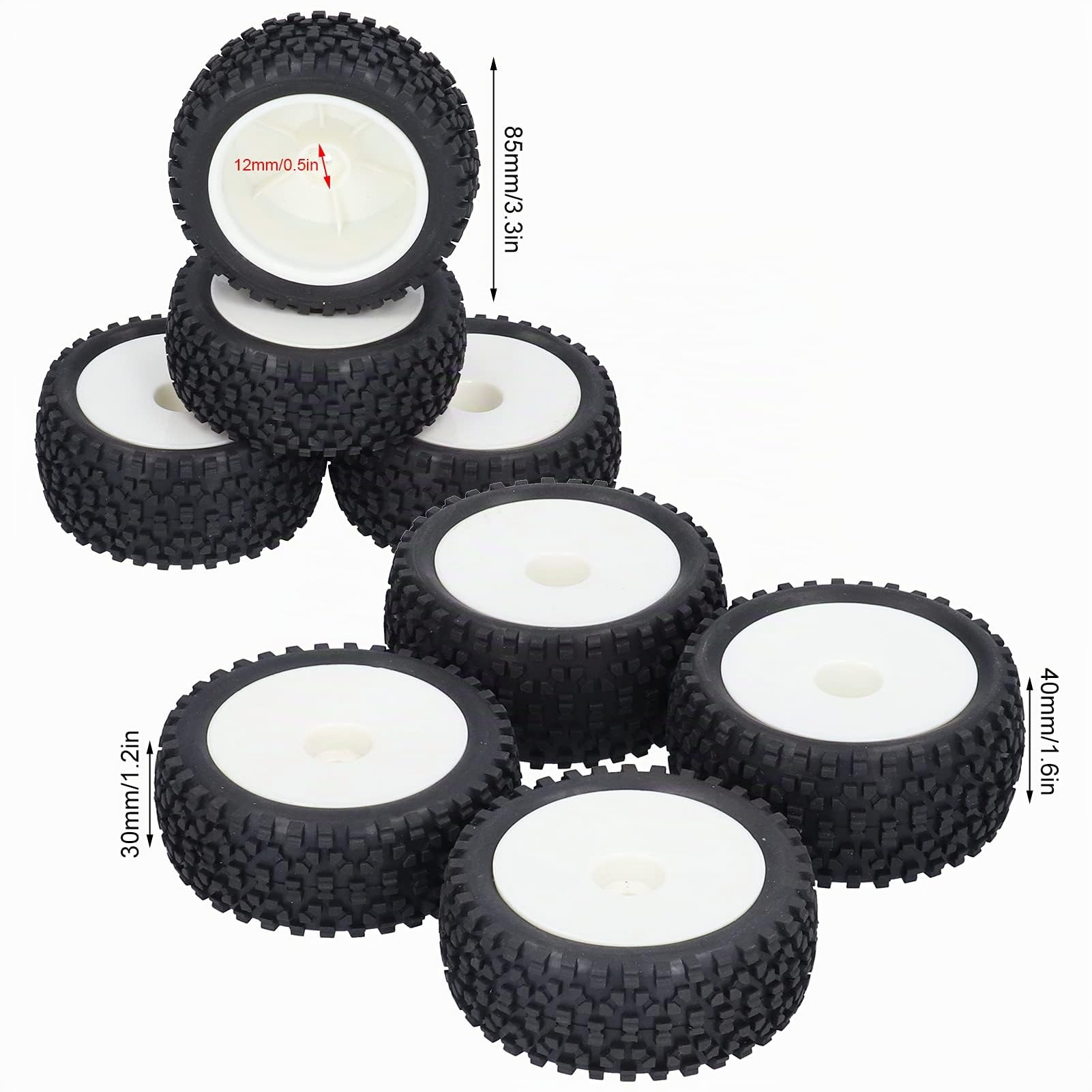 Set 4 Pezzi Pneumatici RC 1/10, Ruote in Gomma per Auto da Corsa e Buggy Telecomandati, Mozzi Ruota ad Alta Resistenza, Sostituzione Professionale per Modellismo, Grip Ottimale, Nero