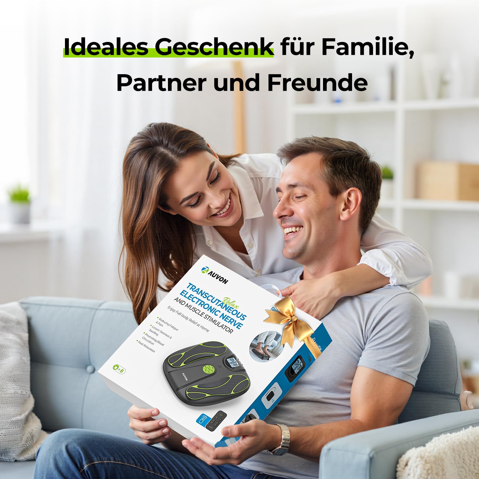 AUVON Fussmassagegerät & Durchblutungs-Stimulator für Fuß- & Beinschmerzen | TENS-Gerät mit 15 Modi & 50 Intensitätsstufen für medikamentenfreie Schmerzlinderung, EMS-Muskelstimulator mit 8 TENS-Pads