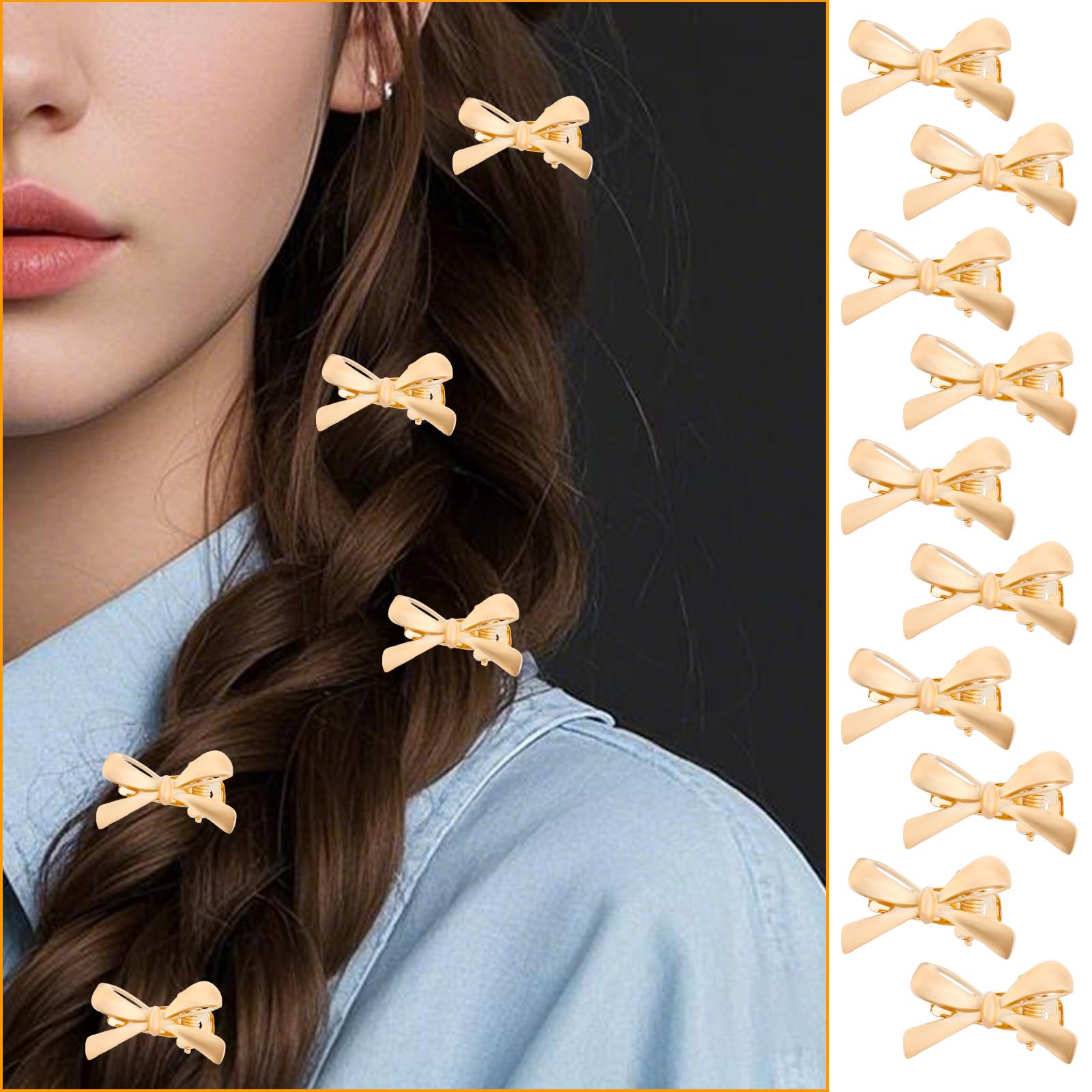 10uds Pinzas Pelo Pequeñas con Lazo Dorado, Horquillas de Metal con Lazo Mini Pinzas Pelo Rotas Doradas Dulces Pinzas Pelo Pasadores Accesorios para el Pelo con Estilo para Mujeres