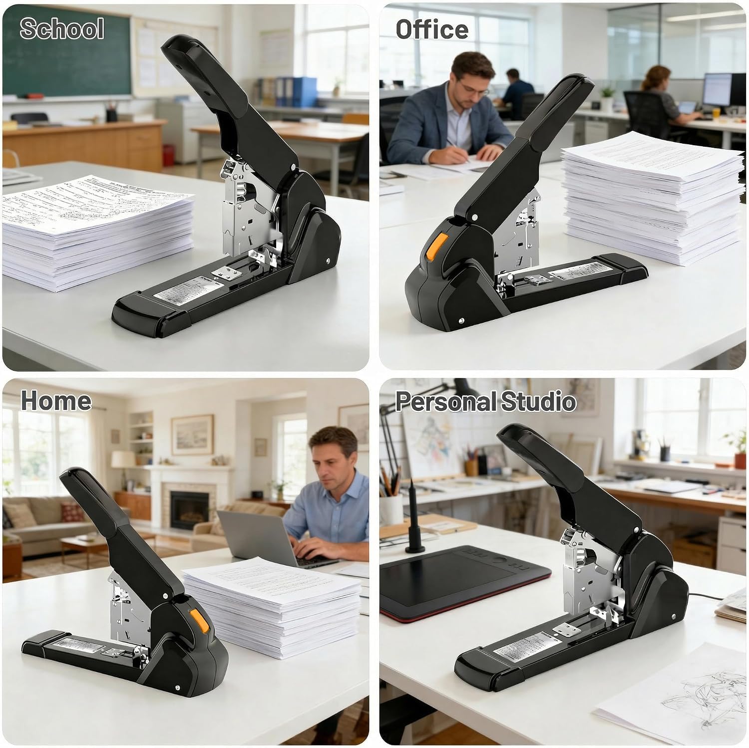AFMAT Cucitrice ad alte prestazioni, 210 fogli, 60% più leggera, profondità di inserimento regolabile, a prova di morsetto, 50.000+ cicli di cucito, set completo con 7.000 graffette, per ufficio e
