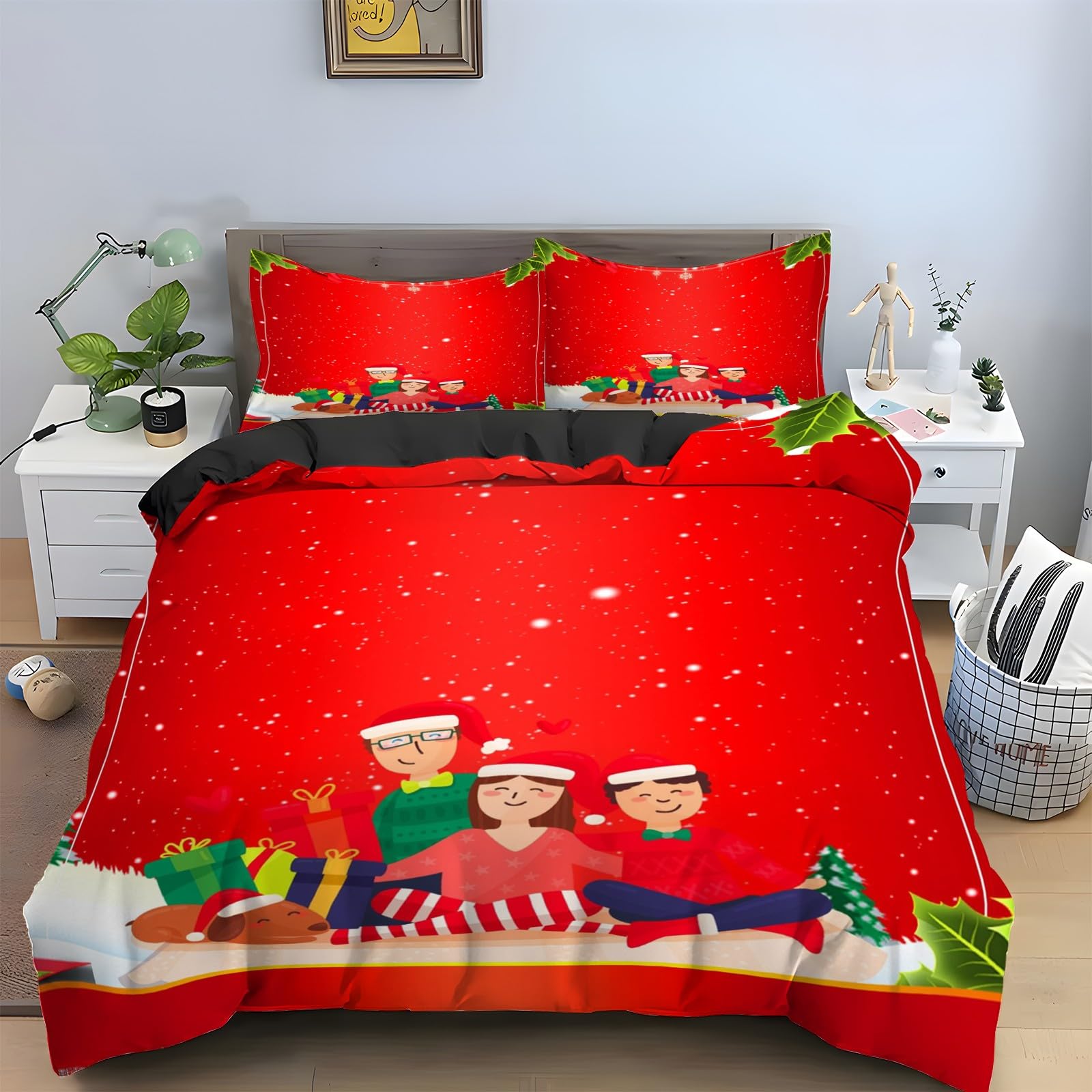 Ensemble de literie 3 pièces rouge 220x240 cm, le cadeau idéal pour célébrer le Nouvel An